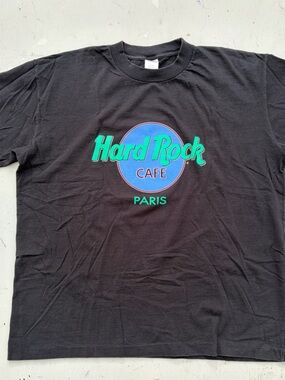 Men's Vintage Hard Rock T-Shirt Black Paris XL Single Stitch Music 90s Museum FR